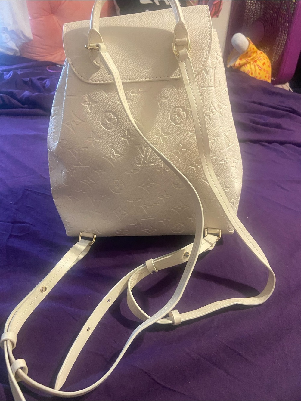 Cream Embossed Monogram Backpack - Picture 2 of 9